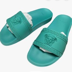 Versace Teal Slide Sandals